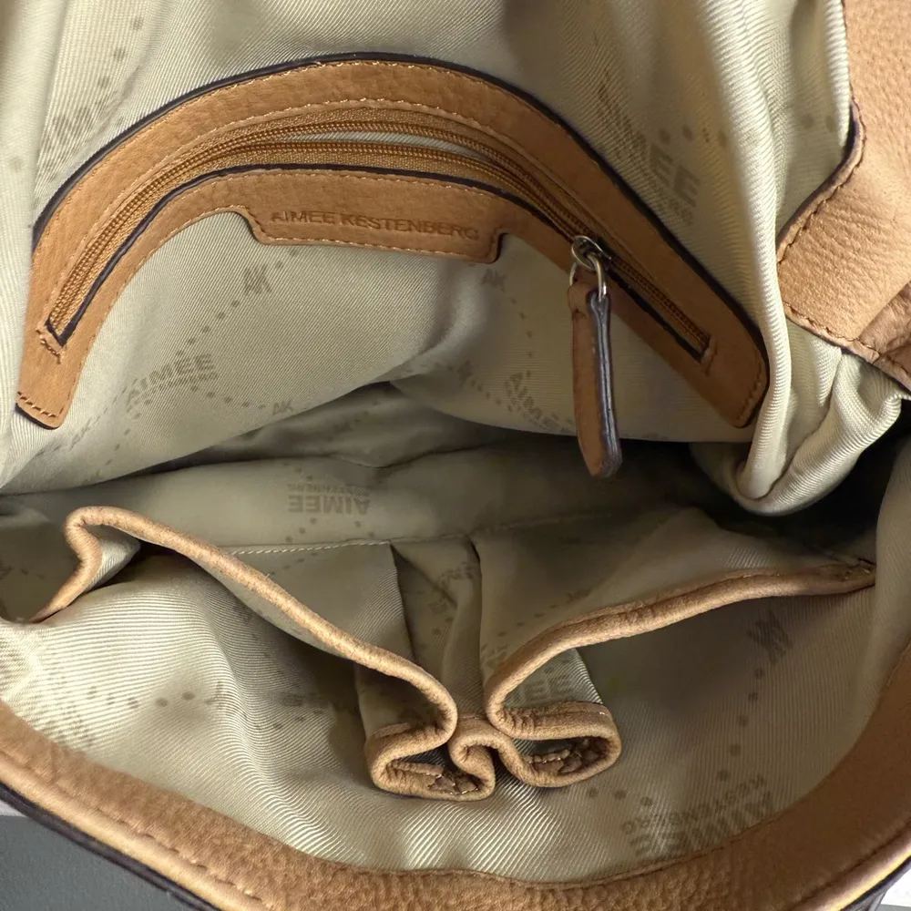 Aimee Kestenberg Tan Leather Flap Hobo Crossbody Shoulder Bag - Image 6