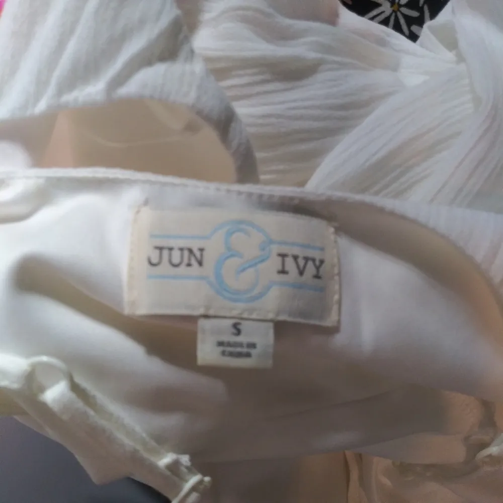 Francesca’s JUN & IVY Cream Retro Boho Floral Embroidered Tank Summer Dress Sz S Tan - Image 6