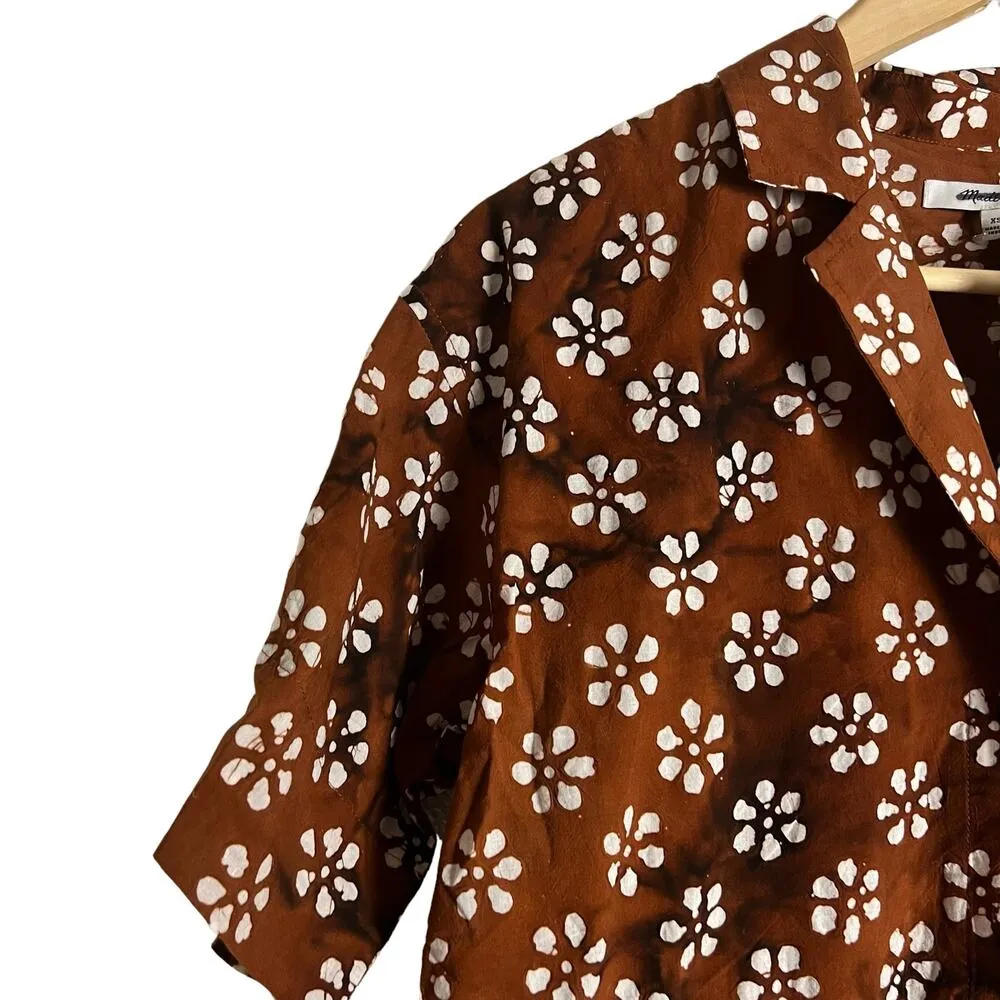 Madewell Brown White Cotton Lightweight Button-Up Camp Shirt Size XS - Image 6