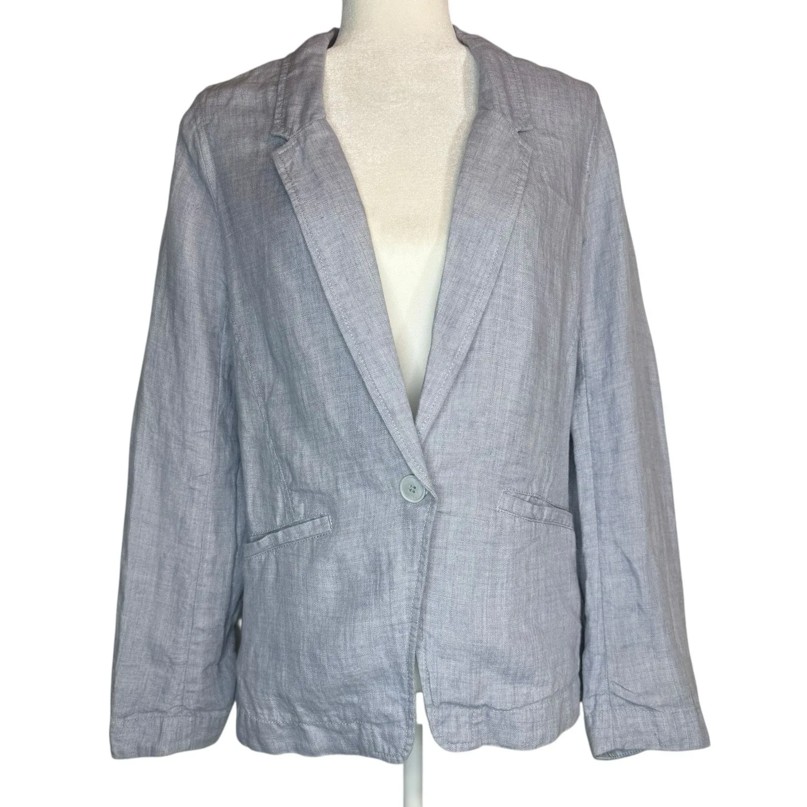 Poetry Blue 100% Linen‎ Lightweight Blazer Jacket Sz 6 Pockets Unlined Lagenlook - Image 3