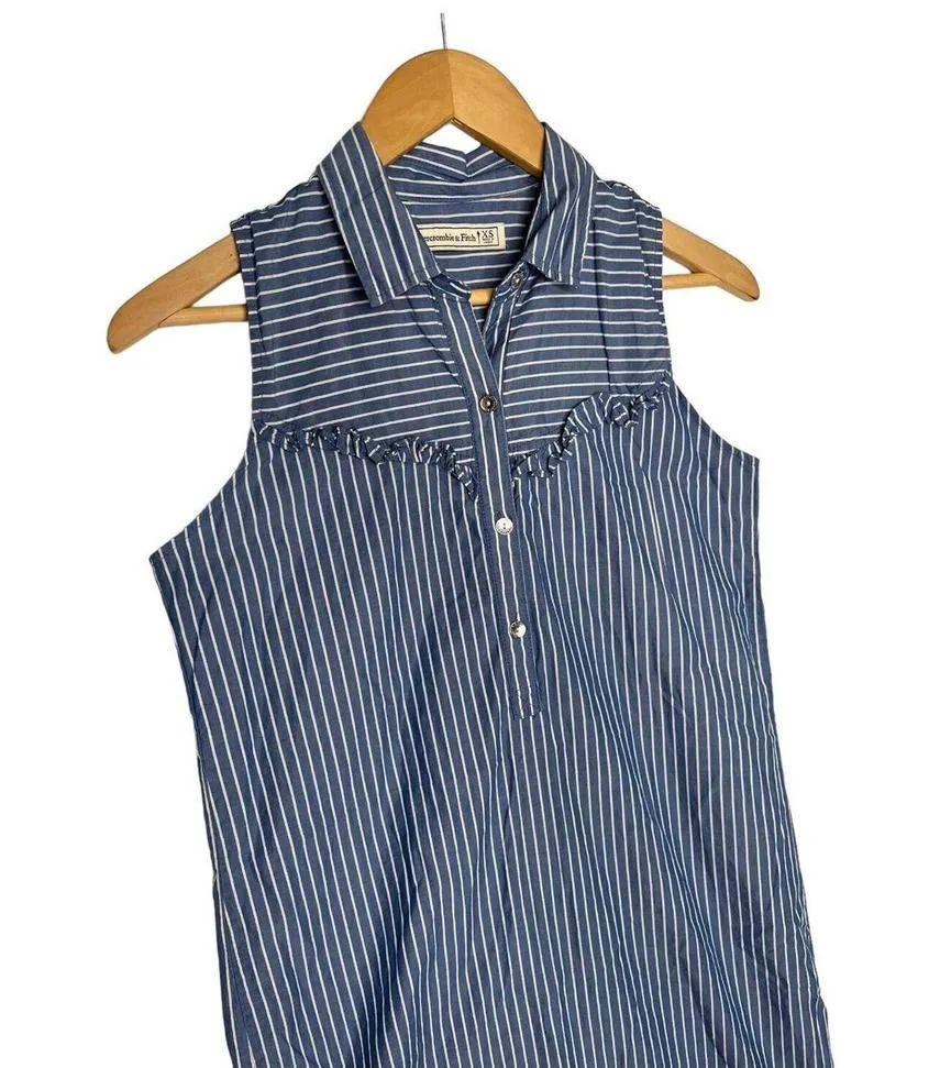 Abercrombie Fitch Dress Womens XS Sleeveless Striped Ruffle Henley Western Blue - Image 5