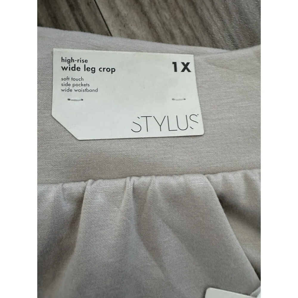 Stylus High Rise Wide Leg Crop Soft Touch Side Pockets Wide Waistband Size 1X Gray - Image 6