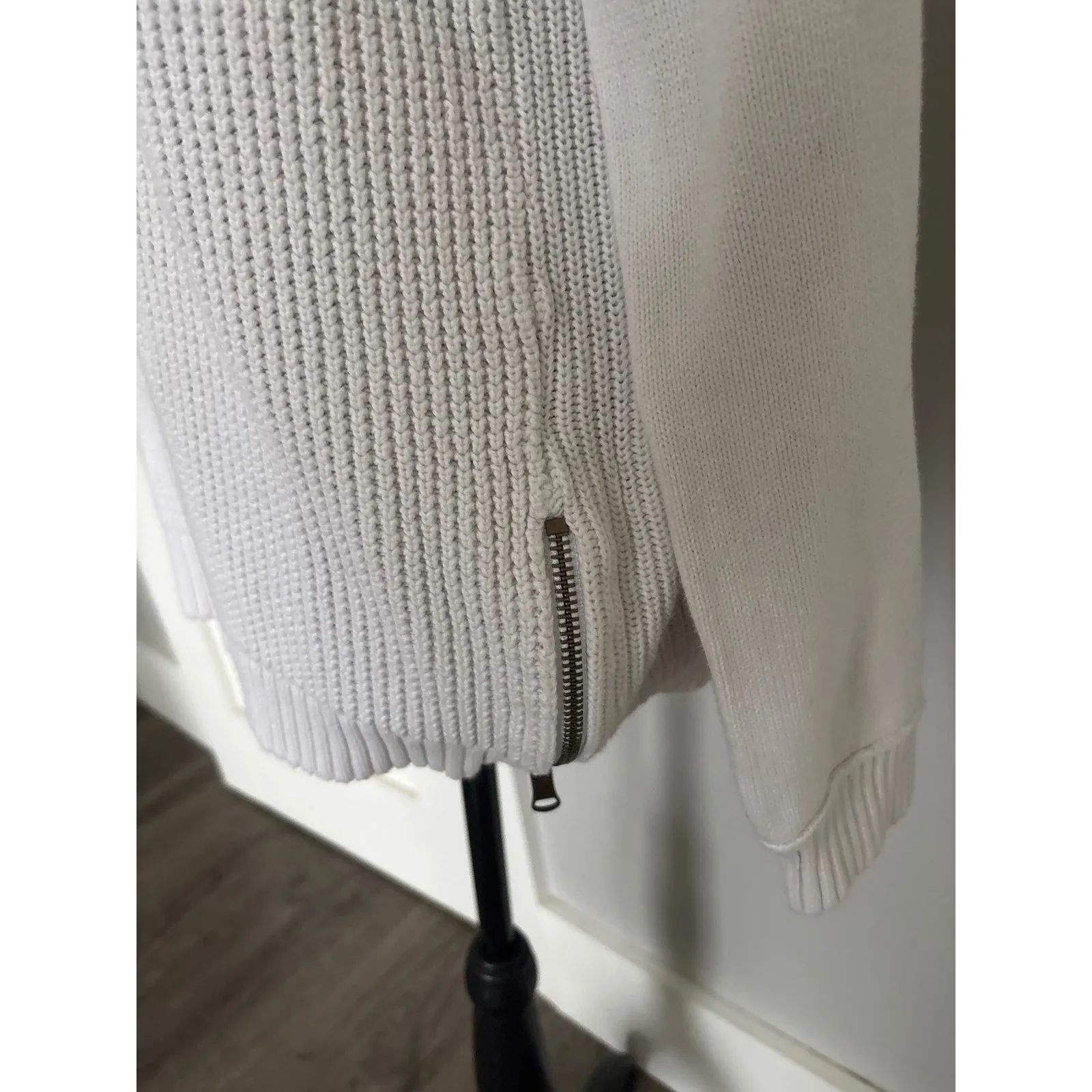 LRL Lauren Jeans Co Ralph Lauren White Waffle Knit Sweater Size L Zipper Accents Size L - Image 3