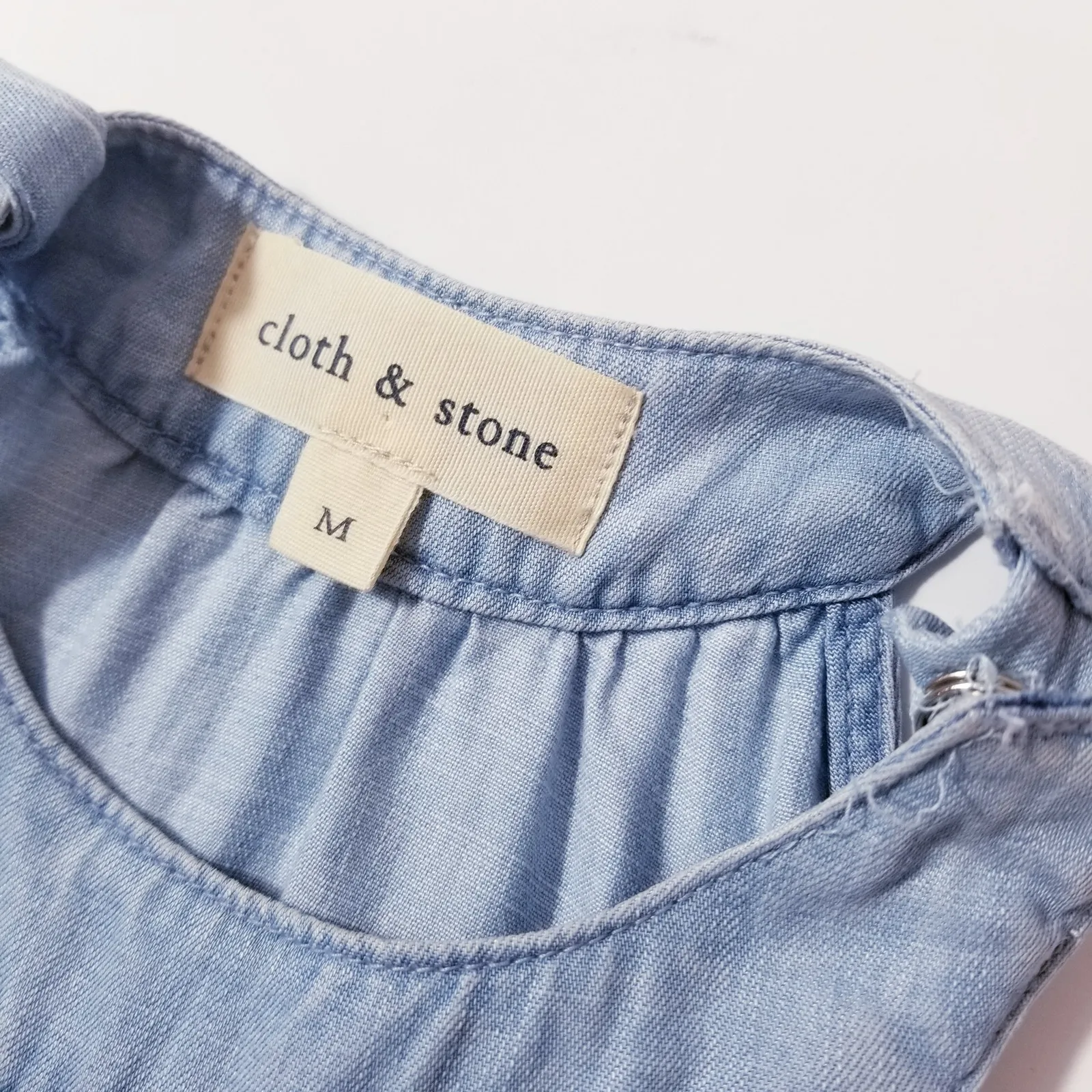 Cloth & Stone Medium Chambray Polka Dots Cropped Jumpsuit Sleeveless Wide Leg - Image 3