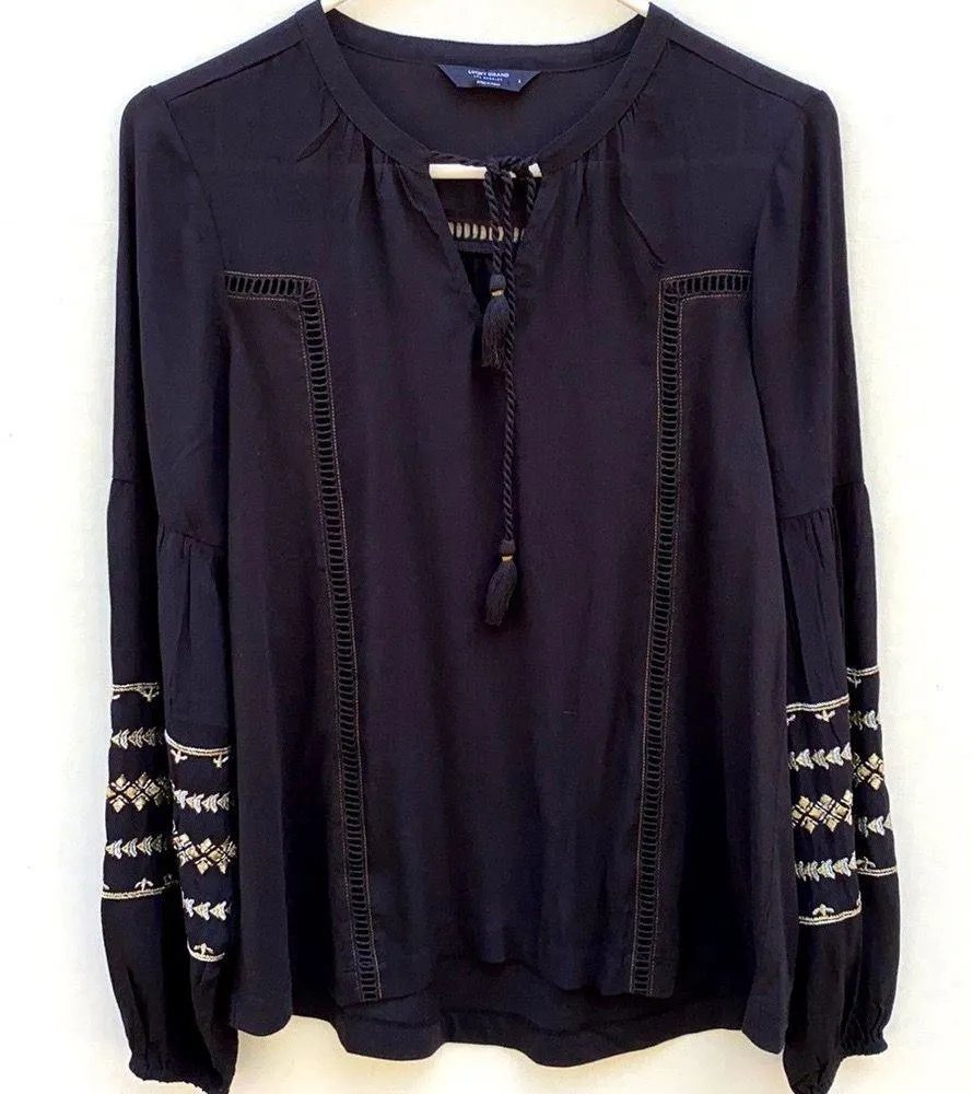 small black long sleeve boho perforated embroidered top semi sheer - Image 2