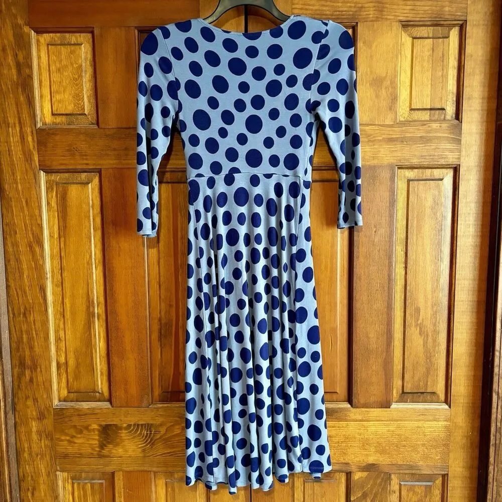 Boden Blue Polka Dot V Neck Dress 3/4 Sleeves Women's Size 4 Long US, 8L UK - Image 3