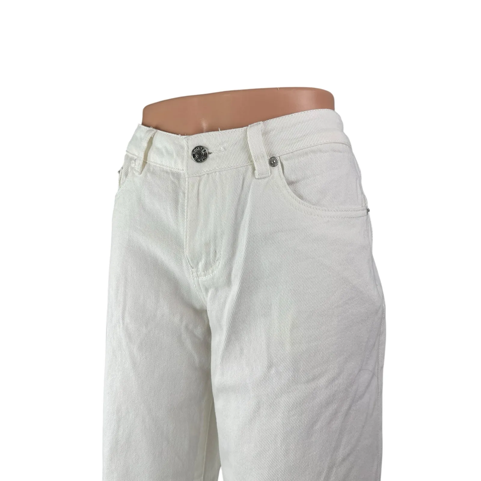 NEW Edikted Women's White Mid Rise Baggy Flare Wide Leg Denim Jeans Pants Size M - Image 3