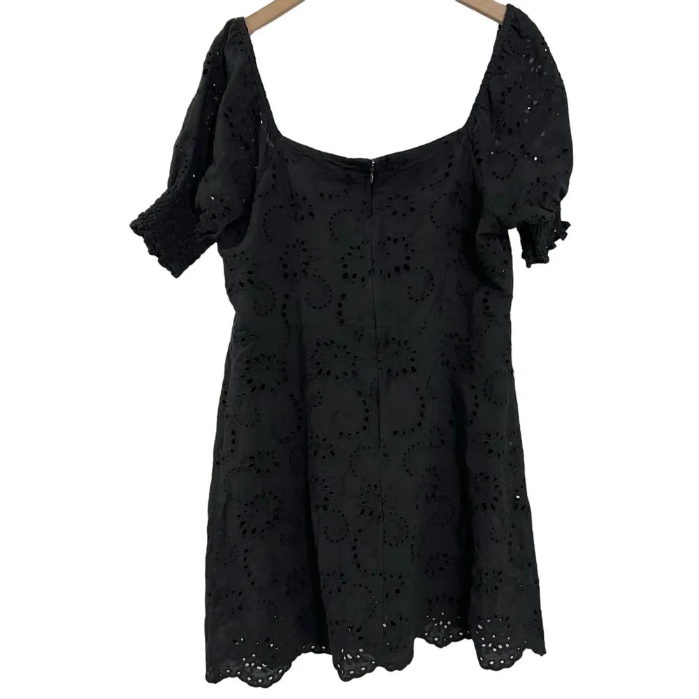 7 For All Mankind Black Black Eyelet Puff Sleeve Dress Size XL - Image 4