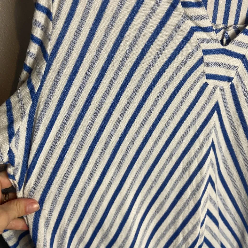 Parsley & Sage Size Xl Collared Striped Blouse Blue White Artsy Top V Neck Work - Image 4