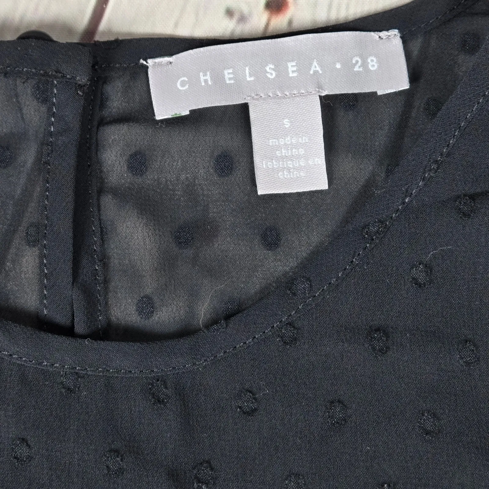 CHELSEA 28 Black Swiss Dot Sheer Puff‎ Sleeve Blouse Top Size S - Image 3