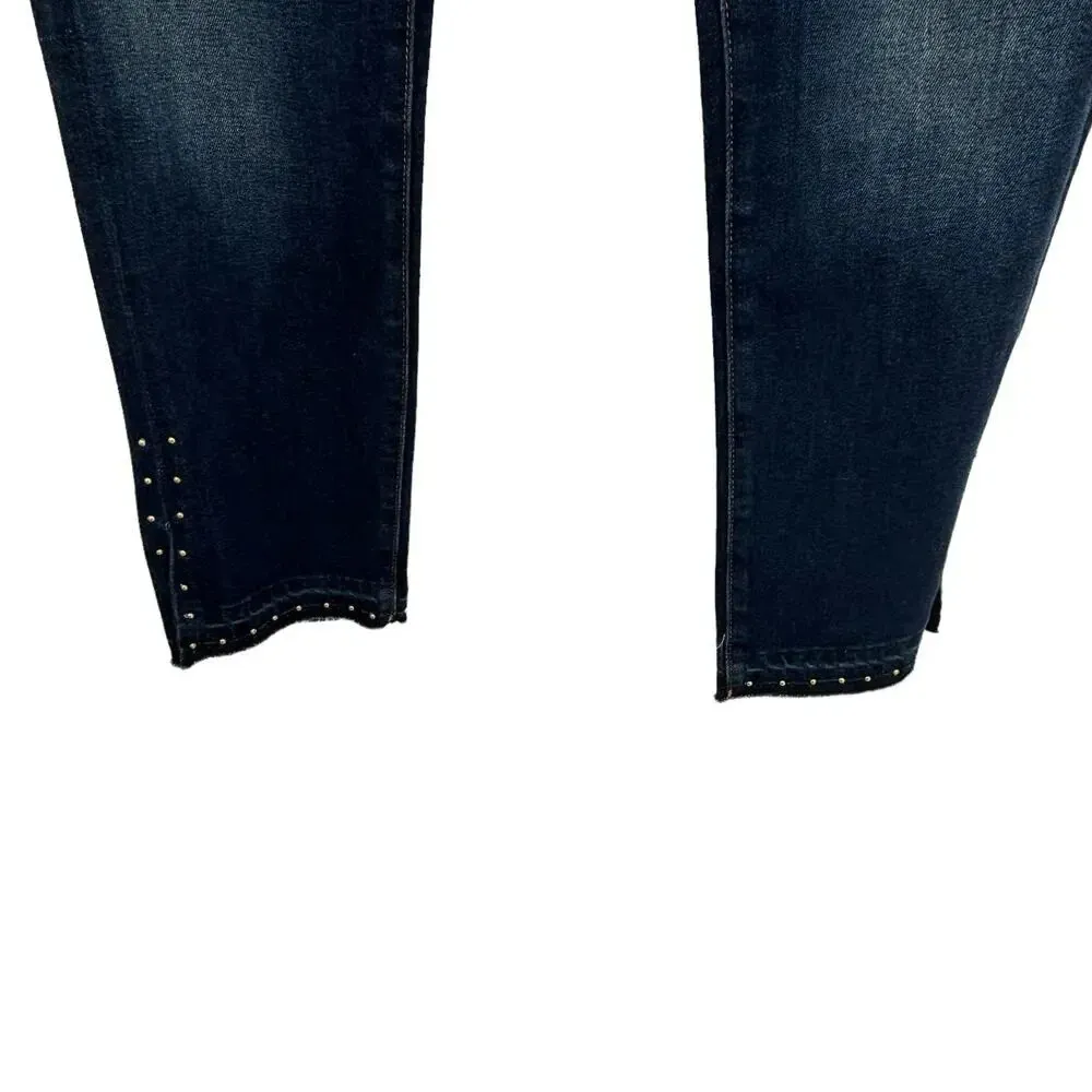 Driftwood Amelia Dark Blue Jeans Cropped Straight Studded Raw Hem‎ Jeans Size 27 - Image 7