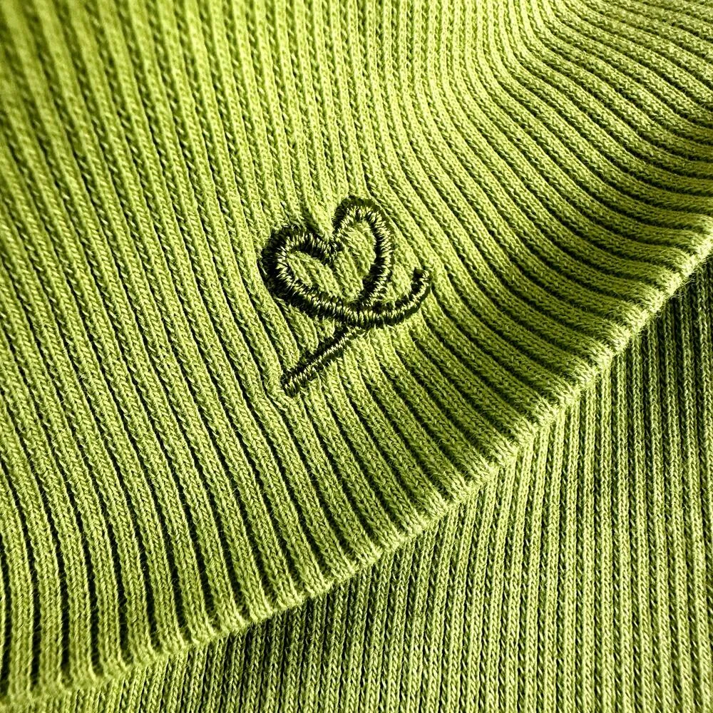 Daily Sports Turtle Neck Pullover Sweater Ribbed Knitted Neon Green Medium - Image 2