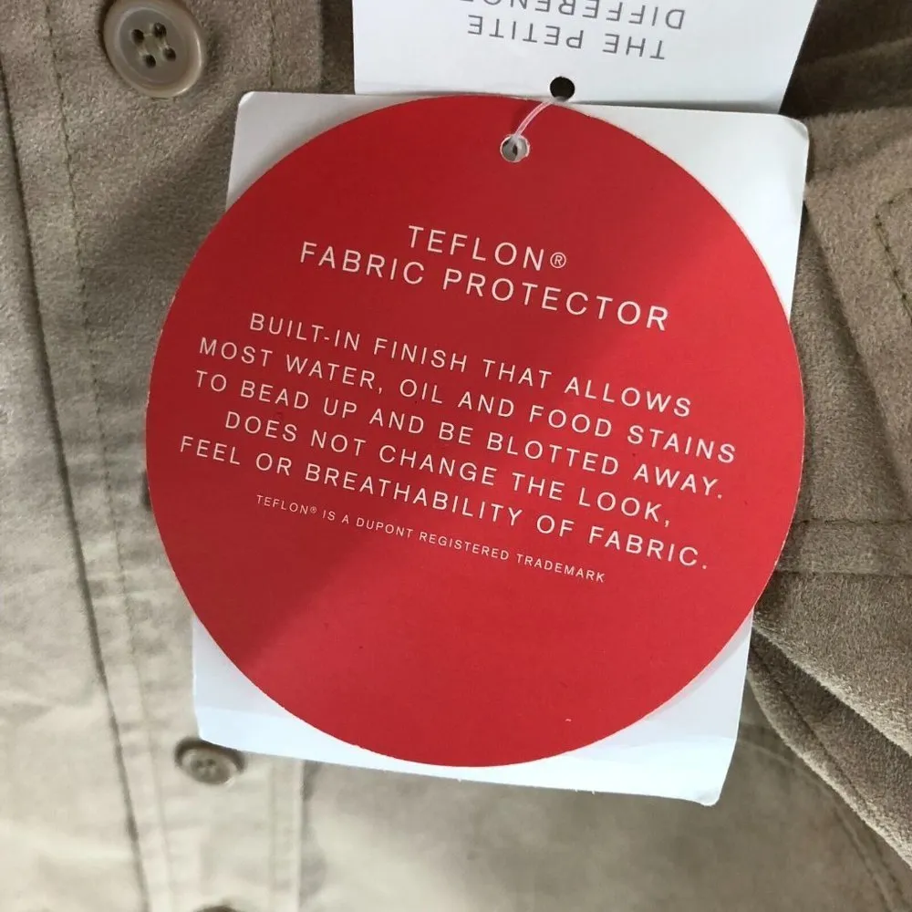 Liz Claiborne Womens Top Button Down Faux Suede Boxy Stain Resistant Beige PM - Image 4