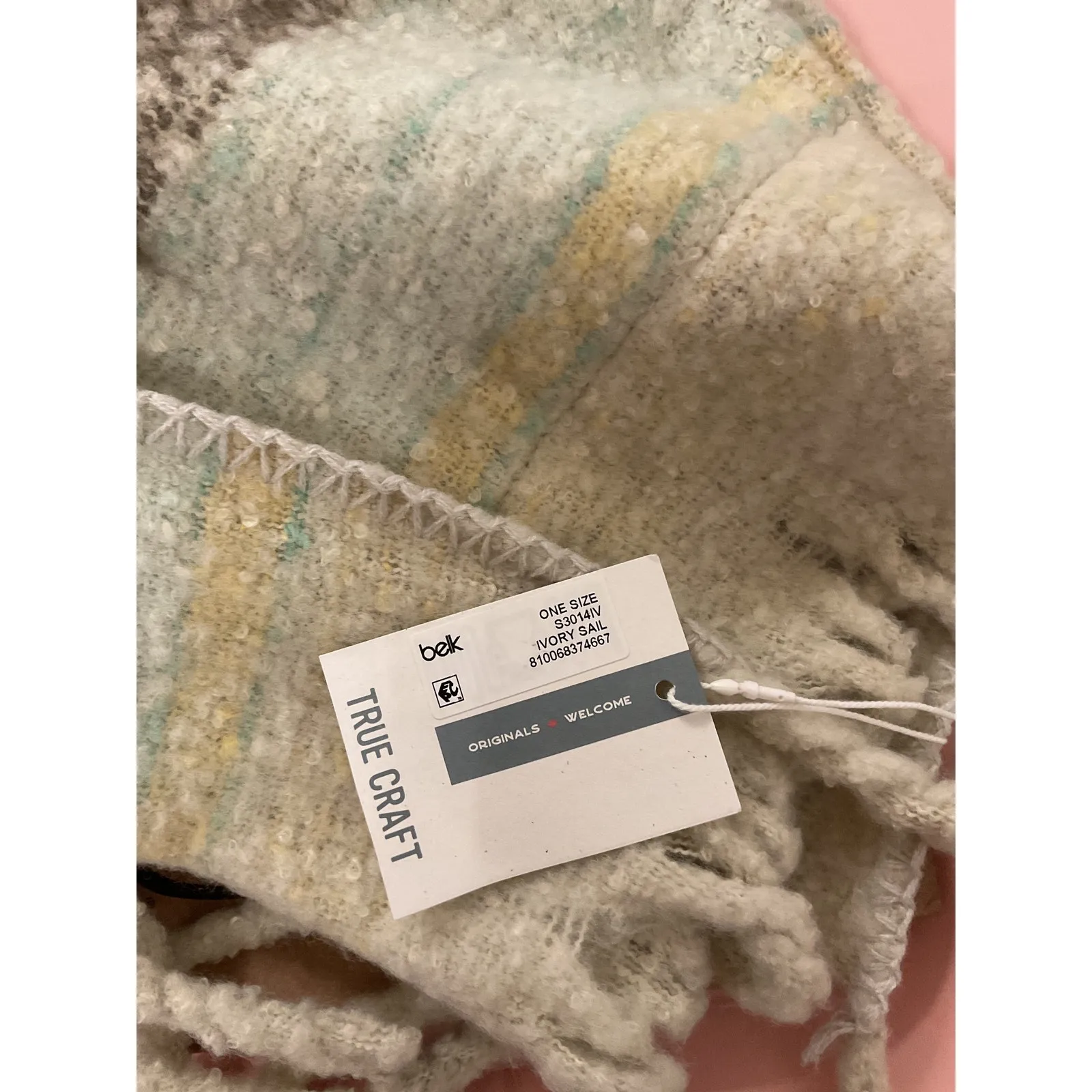 NWT True Craft Ivory Sail Combo Cozy Comfort Striped Fringe Wrap Scarf, OS - Image 5