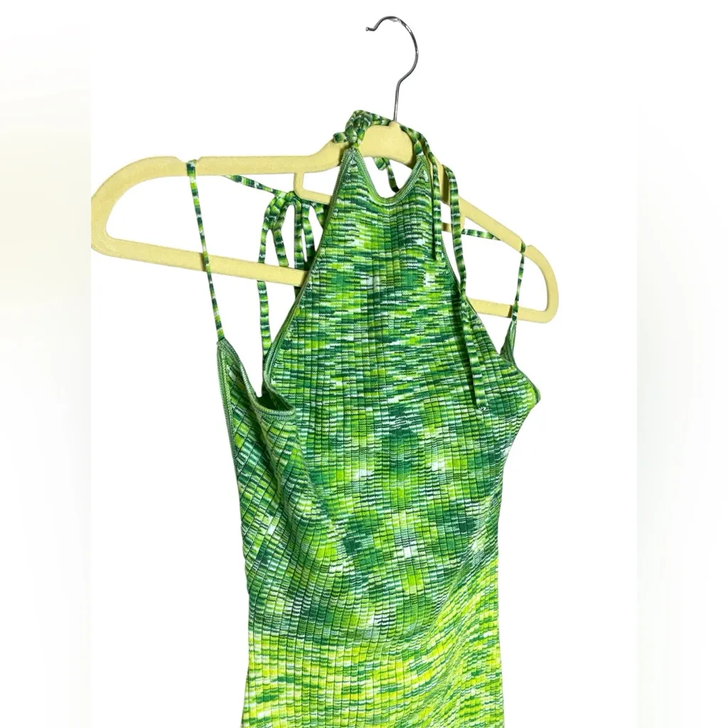 Future Collective With Alani Noelle Midi Halter Tie Neck Knit Sweater Dress XS Green - Image 6