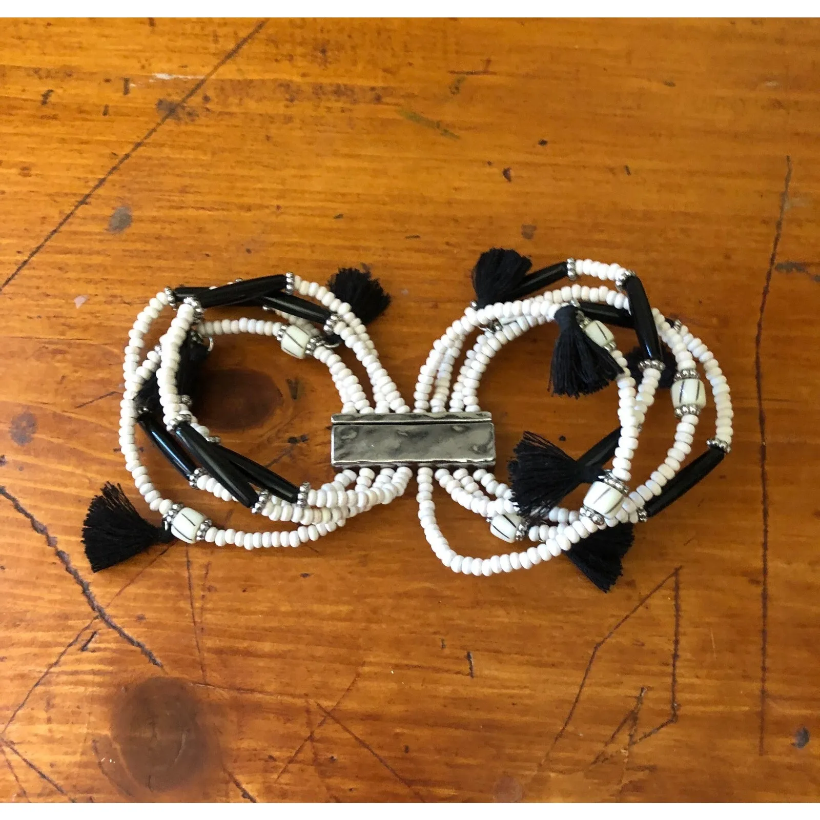 Chico's 2 Piece Beaded Fringe Set Earrings And Multi-Strand Magnetic Bracelet - Image 4