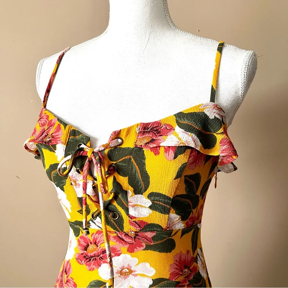 SHOW ME YOUR MUMU | Golden Yellow Floral Adrianna Mini Dress Sz S - Image 4