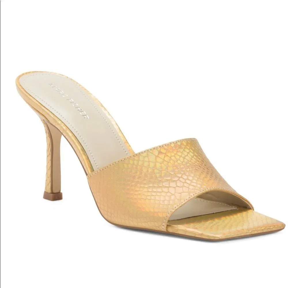 Marc Fisher- “Danria” Square Toe Gold Metallic Slide Dress Heels-8M- NEW - Image 3