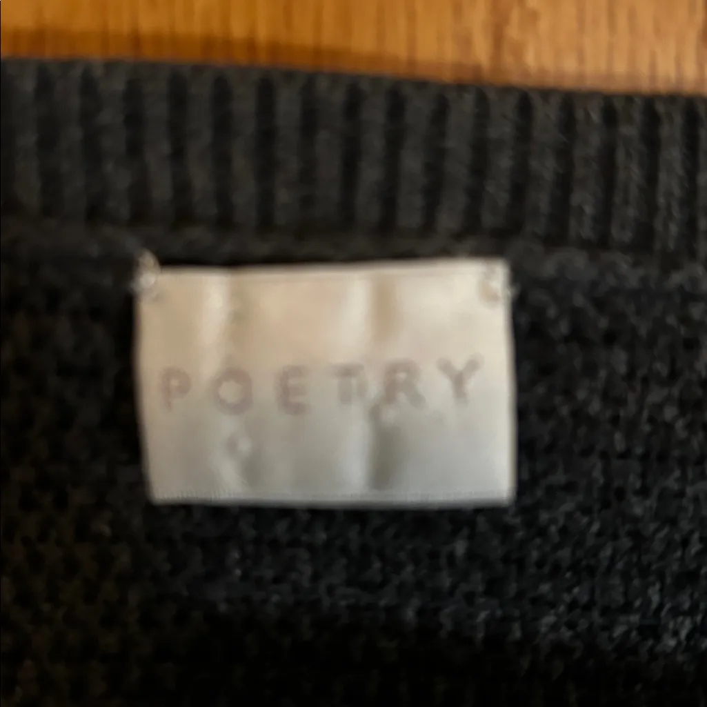 Poetry Cotton Linen Sweater Size 14 Dark Gray 3/4 Sleeve V Neck - Image 2