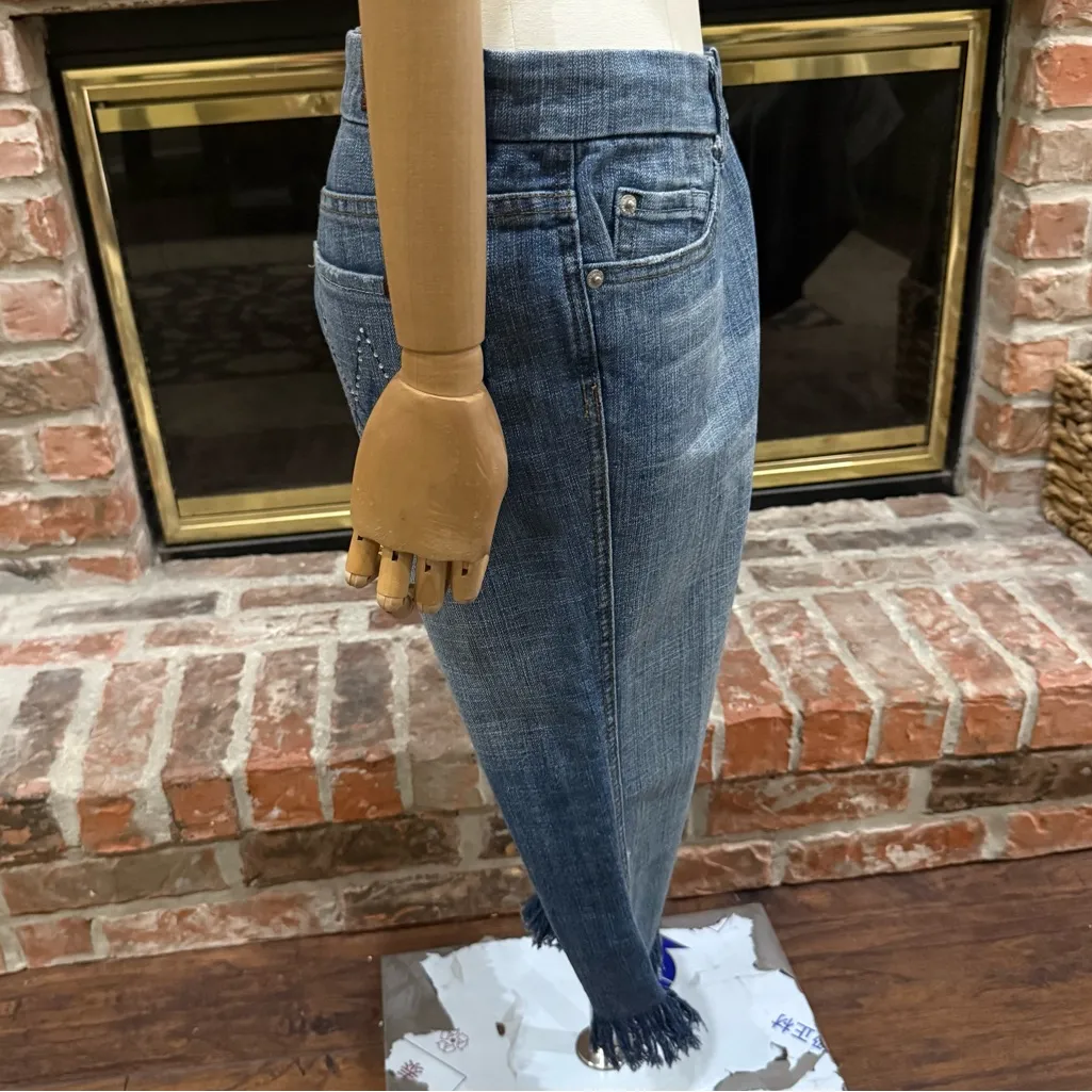 7 For All Mankind Rhinestone Pocket Flare Wide Leg Capris w/ Frayed Hem /29/ EUC - Image 4