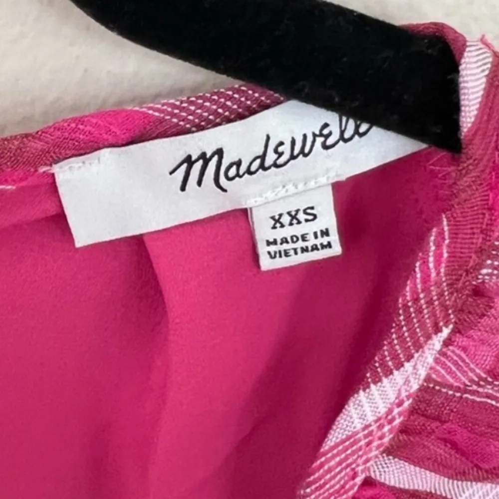 Madewell Plaid Shirred Babydoll Mini Dress Pink - Image 9