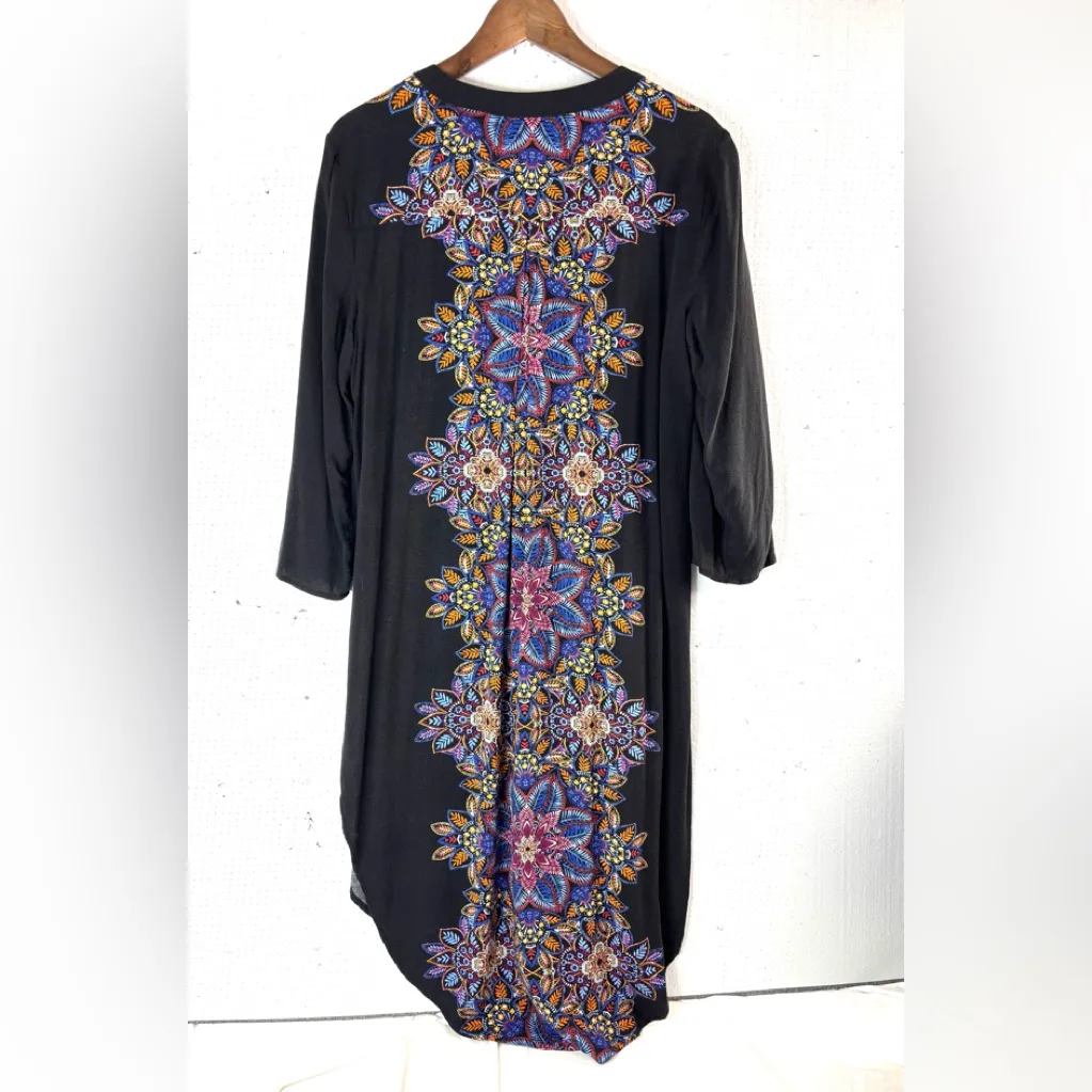 Cable & Gauge XL Boho Brightly Embroidered Festival Midi Dress in Black - Image 2