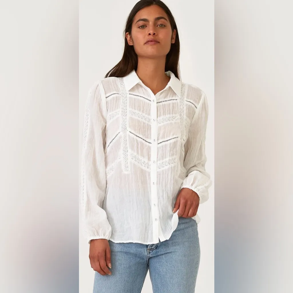 NWT Lovestitch Stevie White Sheer Long Sleeve Boho Button Down Sz M Cottagecore - Image 2
