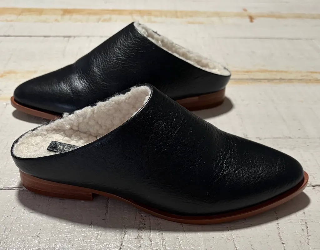 Kelsi Dagger Sail Mules NEW size 6.5 Black Leather Faux Shearling Slip On Clogs - Image 1