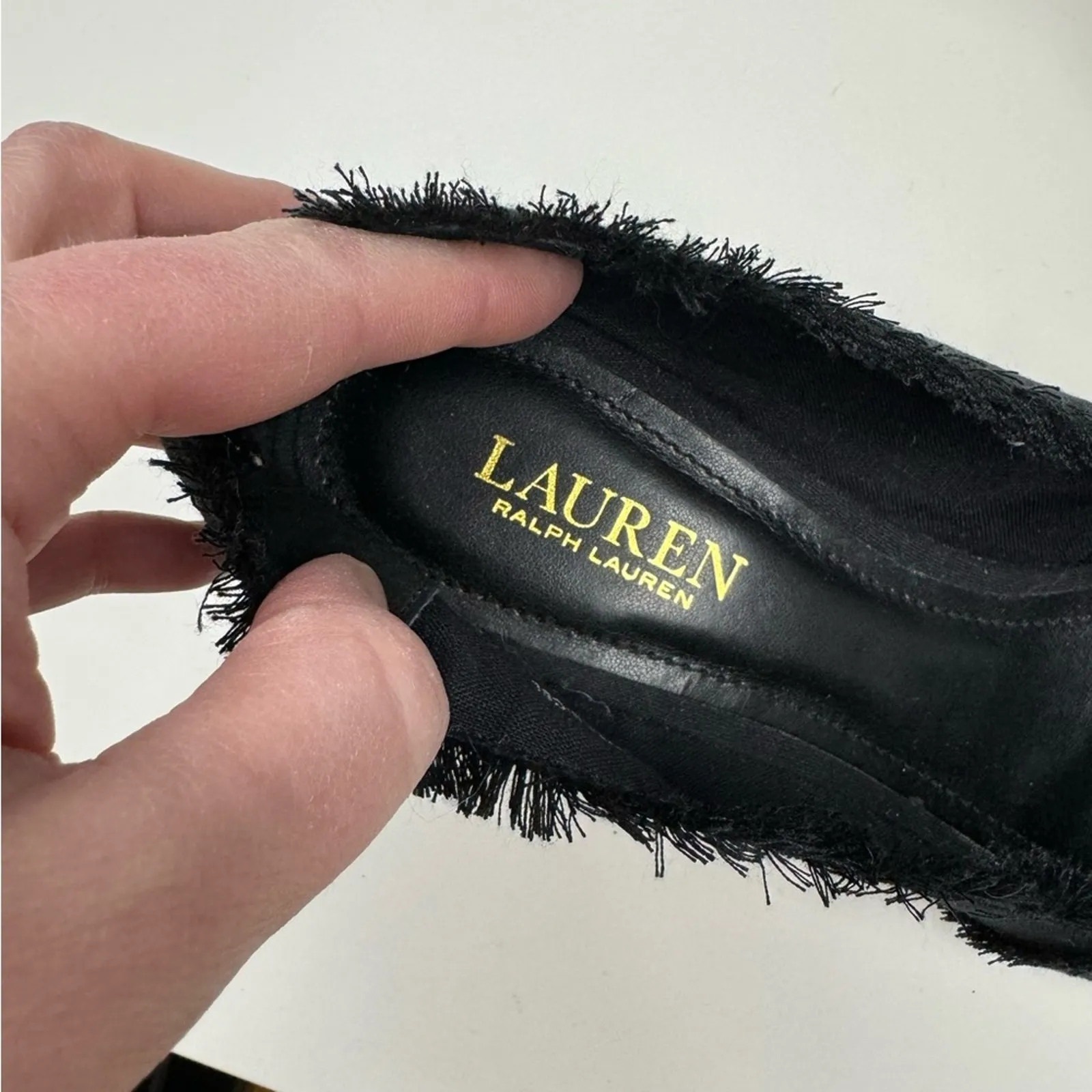 Lauren Ralf Lauren Black Linen Fringe Espadrille Wedge Sandals Womens 8.5 - Image 5