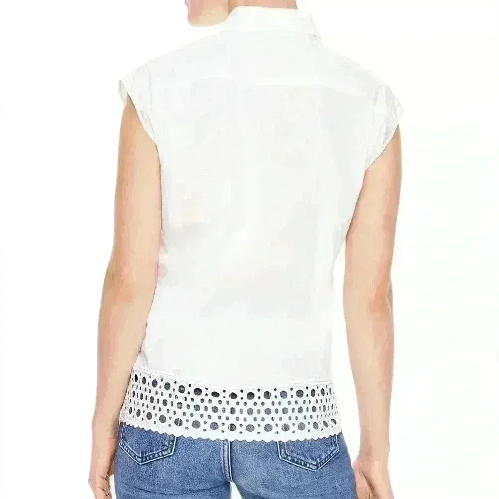 SANDRO Eyelet Trim Tie Front Cotton White Blouse In‎ Ecru - Image 10