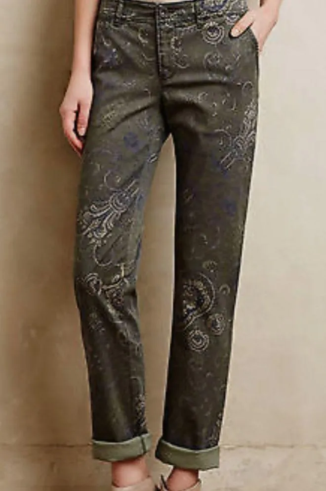 Anthro Pilcro and the Letterpress Fit/Hyphen Green Chino Paisley Pants Size 27 - Image 11