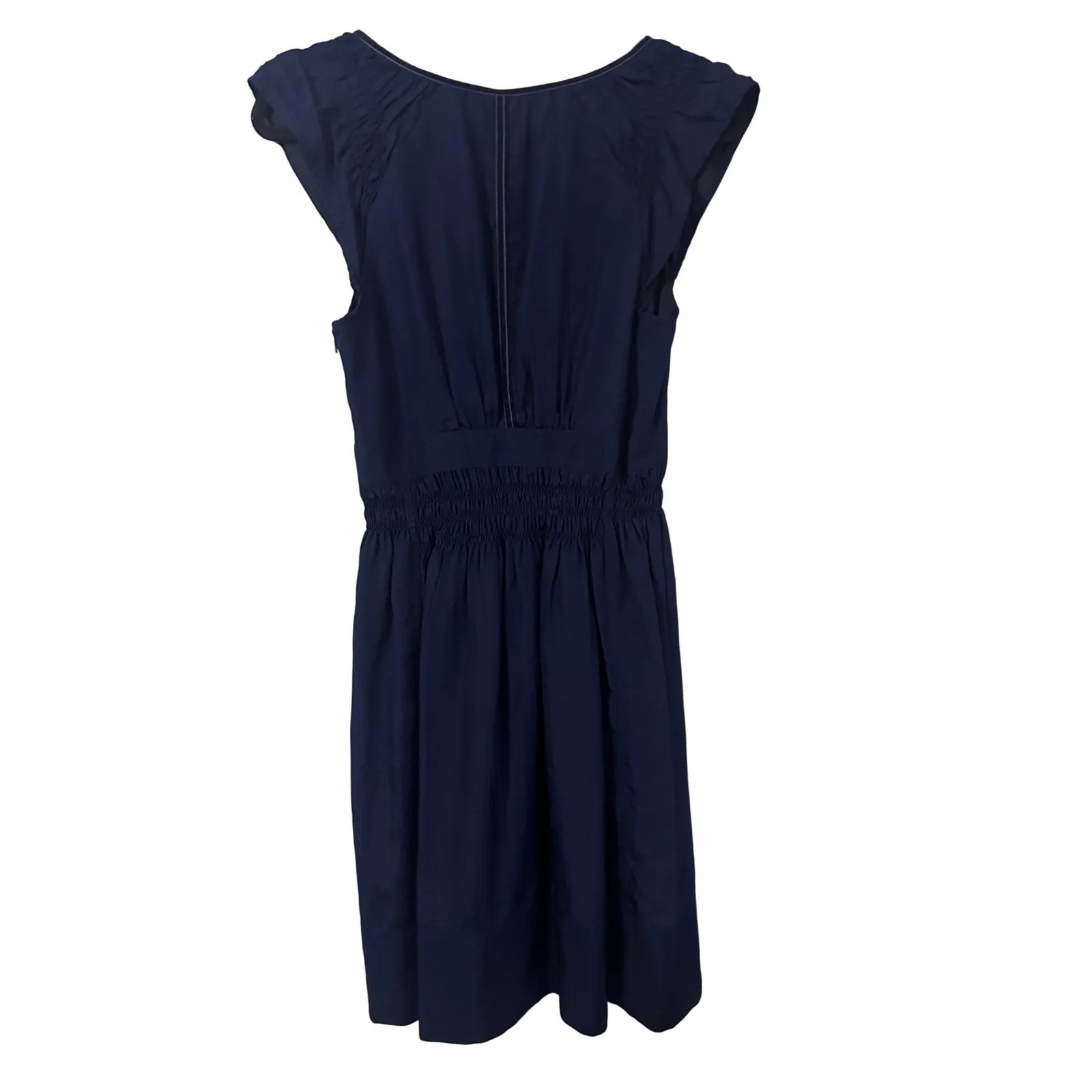 Maeve Ingrid Sapphire Navy Blue Silk Cap Sleeve Smocked Waist‎ A-Line Dress - Image 2