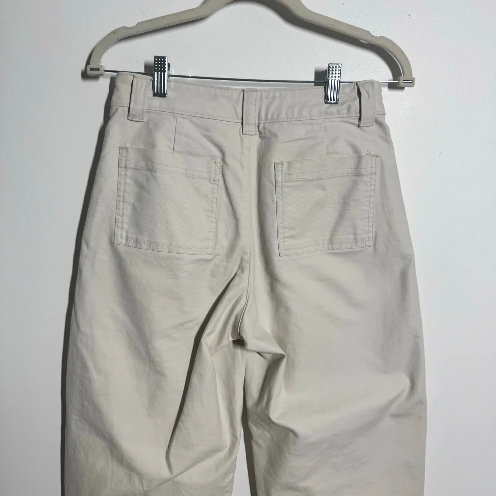 Old Navy High Rise Barrel Leg Pant Women 0 Ivory Cotton Pocket Minimal Modest - Image 6