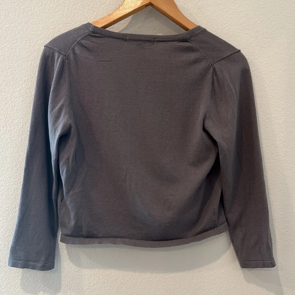 Boden Gray Tie Front Crop Sweater 3/4 Sleeve Size 6 - Image 7