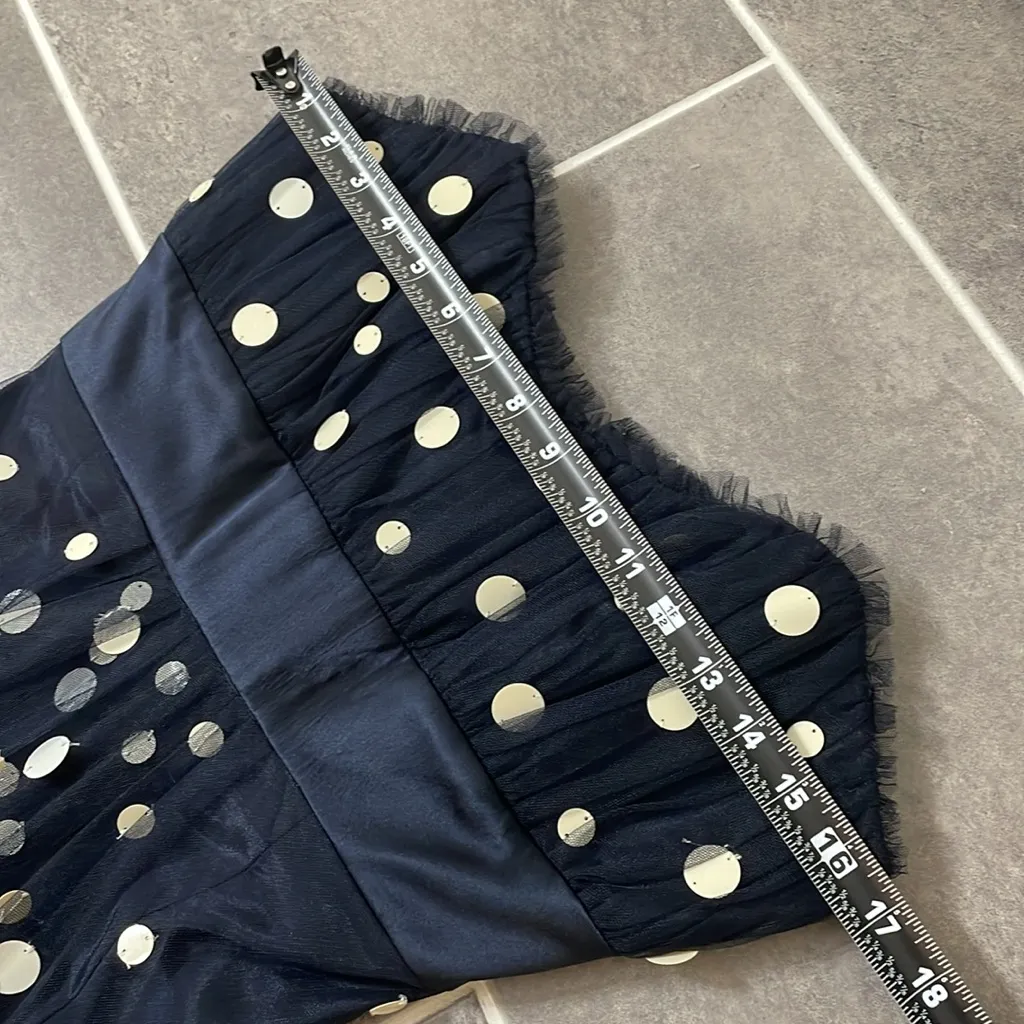 Badgley Mischka strapless polka dot midi dress size 4 - Image 6