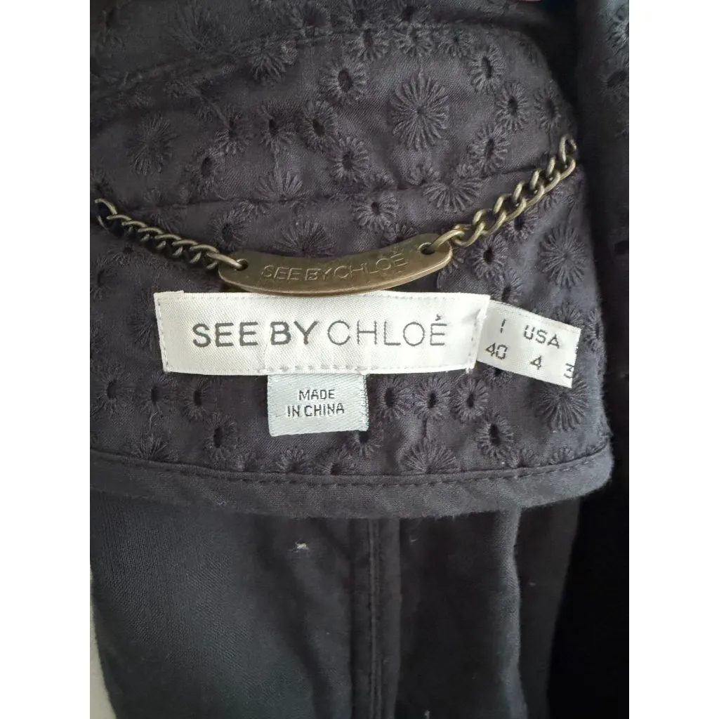 SEE BY CHLOE Black Eyelet Long Sleeve Blazer Jacket Size US 4 - Image 3