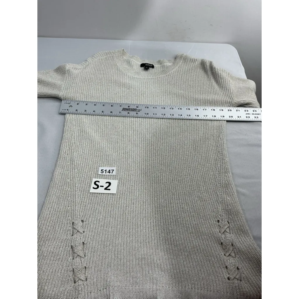 Womans Ana Pullover Sweater Long Sleeve Medium White Gold Braided Accent - Image 5