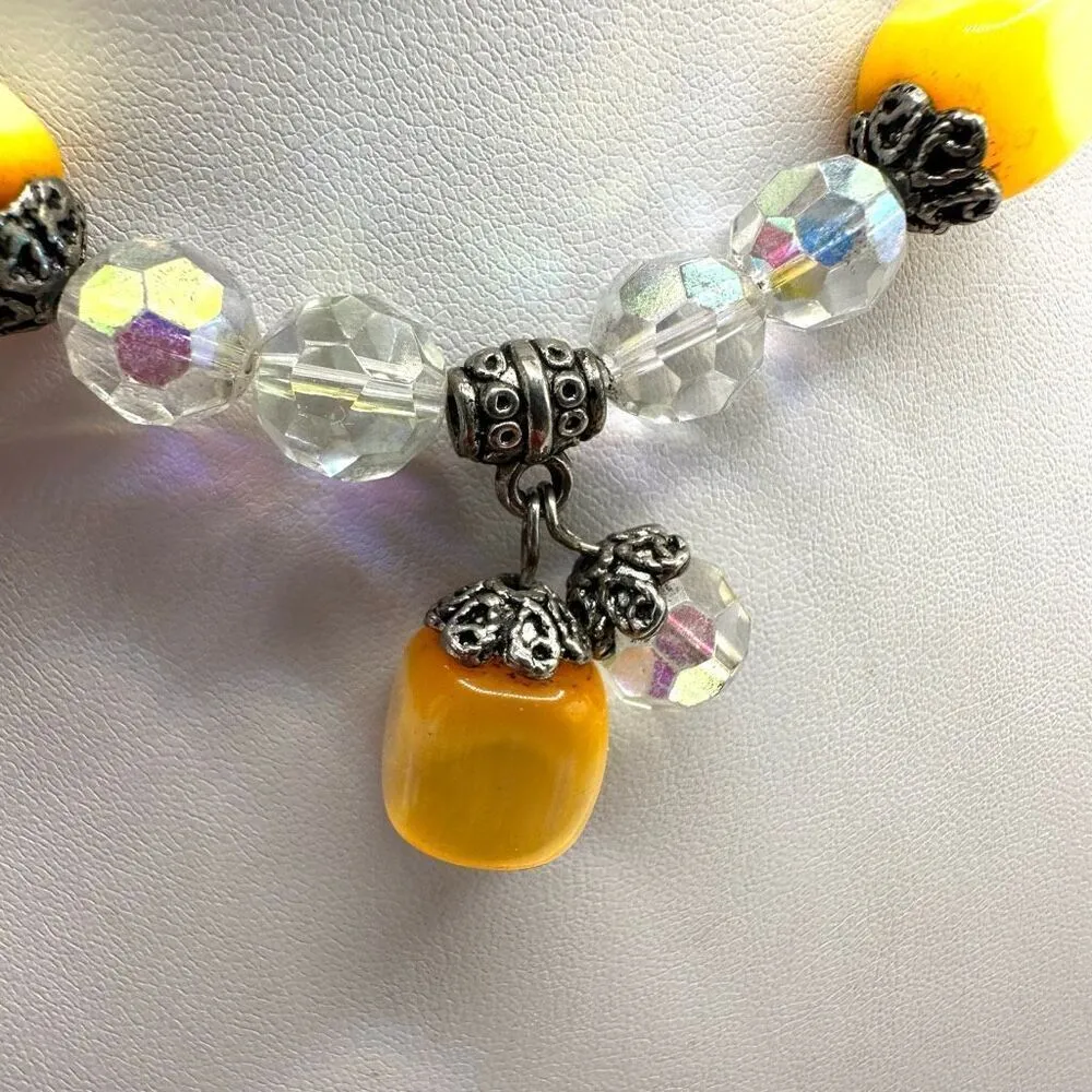 crystal and yellow cats eye vintage necklace - Image 5