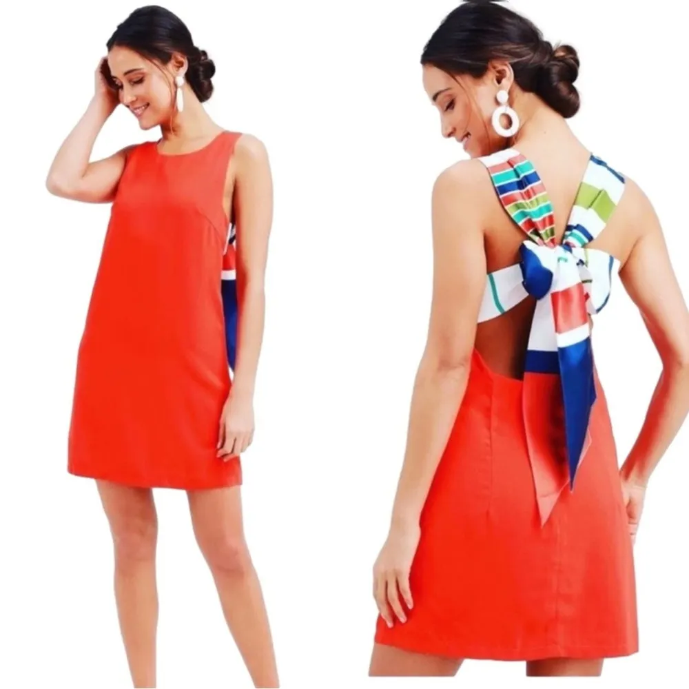 Lulus Dress Joyful Red Orange Blue White Stripe Tie Back Mini Dress Small NEW - Image 13