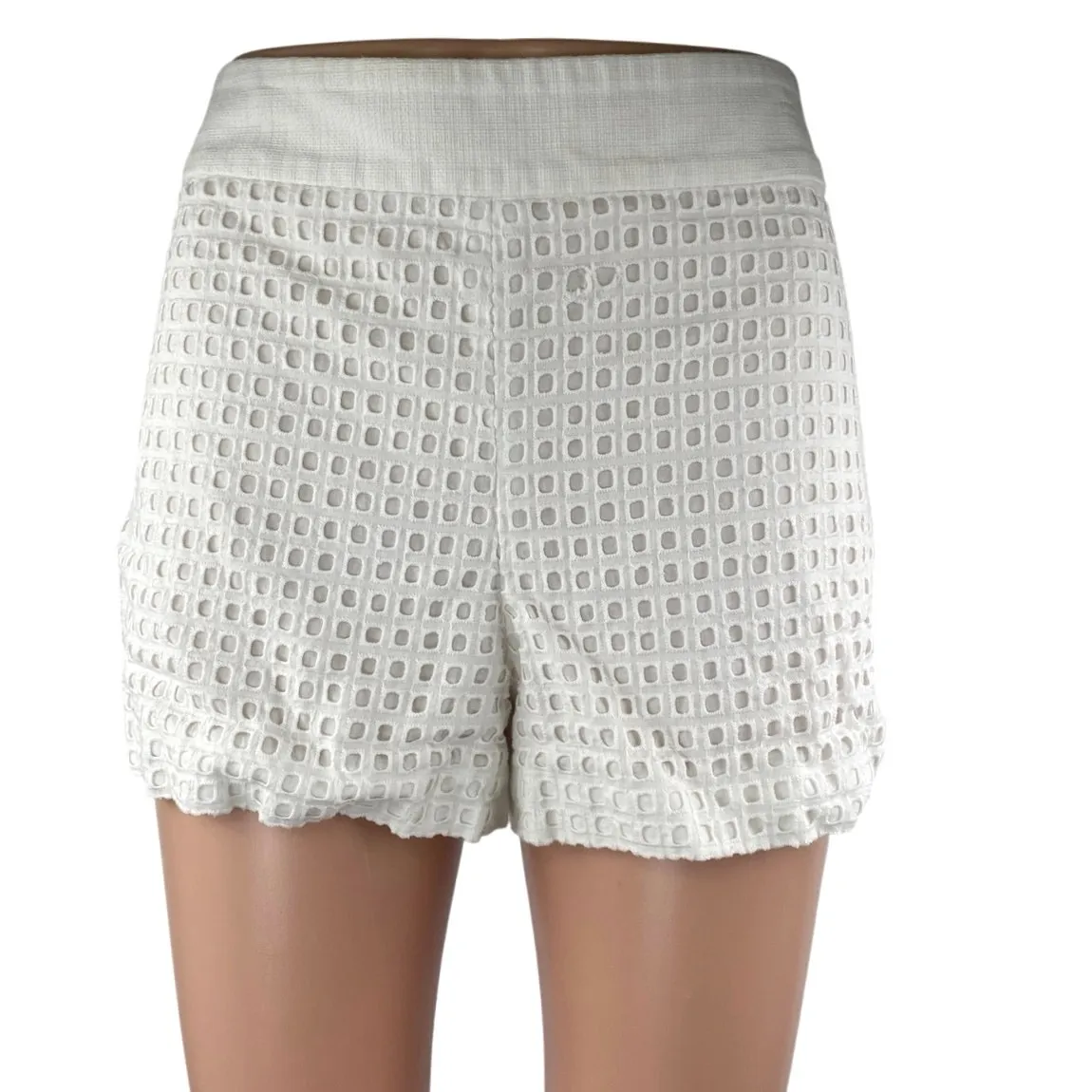 J.Crew White Eyelet Embroidered High Waisted Side Zip Mini Casual Shorts Size 6 - Image 1