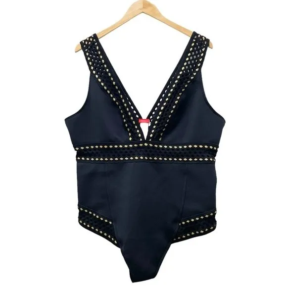 NWT River Island Black Gold Embroidered Plunge One Piece Swimsuit Size 20 NEW - Image 4