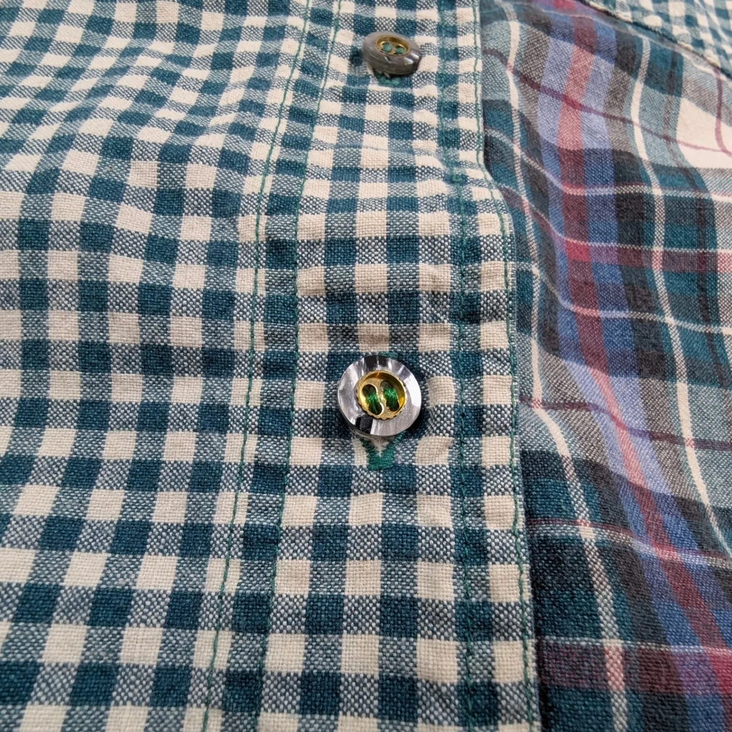 Patchwork Plaid Sleeveless Button Up Shirt – Women's M Multicolor Y2K Green Size M - Image 2