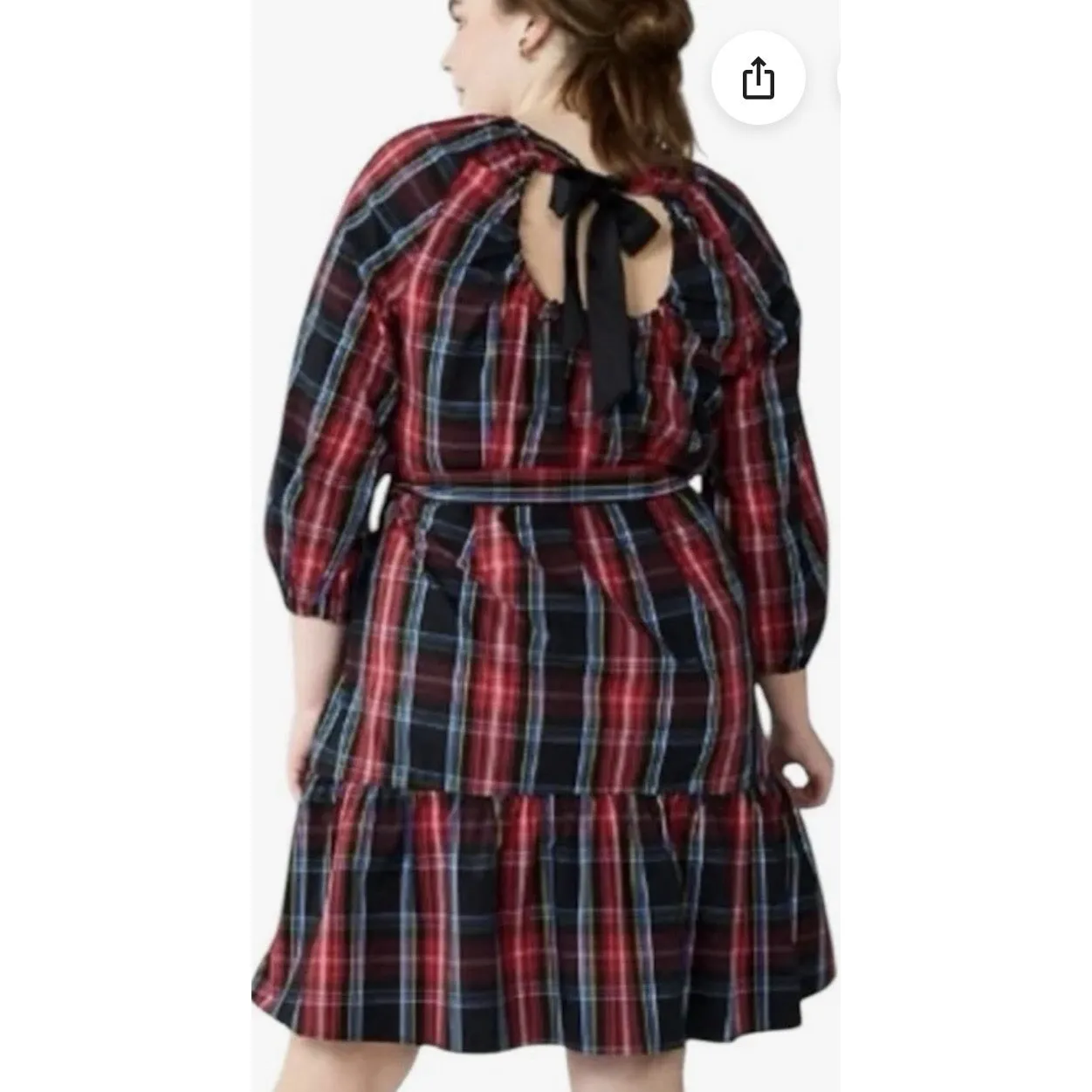 Draper James RSVP Tiered Red And Black Christmas Dress With Bow - Image 2