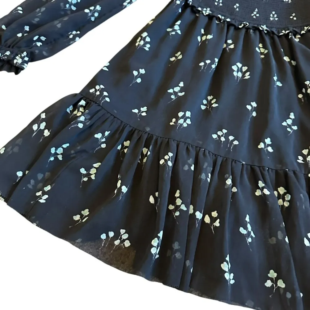 Wilfred Aritzia Tempest Dress Black Aqua Print Long Sleeve Mini Length Size XS - Image 6