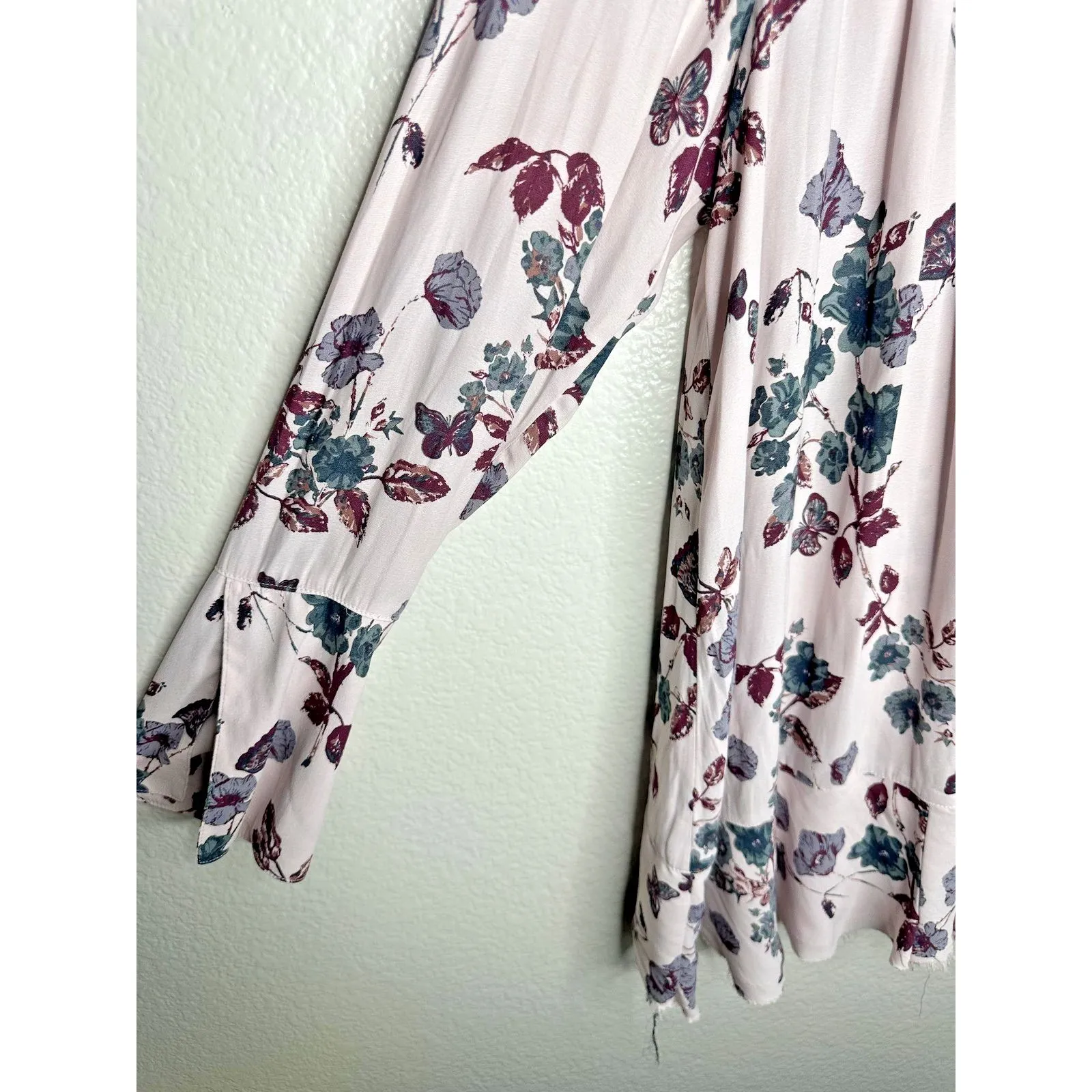 Free People Dress Womens Small Boho Peasant Smocked Long Sleeve Butterfly Pink - Image 4