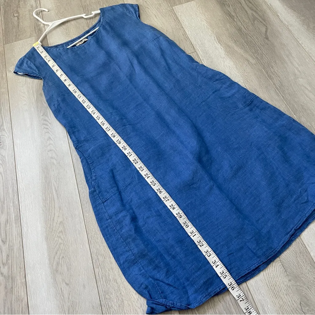 Linen Minimalist Dress knee length womens Blue (medium) lagenlook natural summer - Image 6