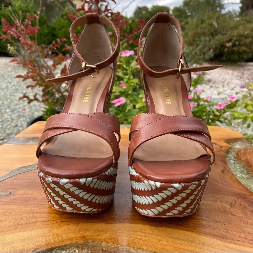 Italian Made Leather Soled Platform Wedges Size 6 - Image 7