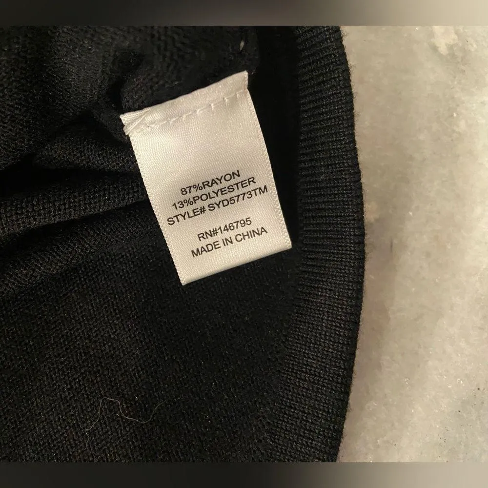 NWOT Dee Elly Size M Black Cream Bell Sleeve Knit Crop Top Bow Scalloped Trim - Image 11