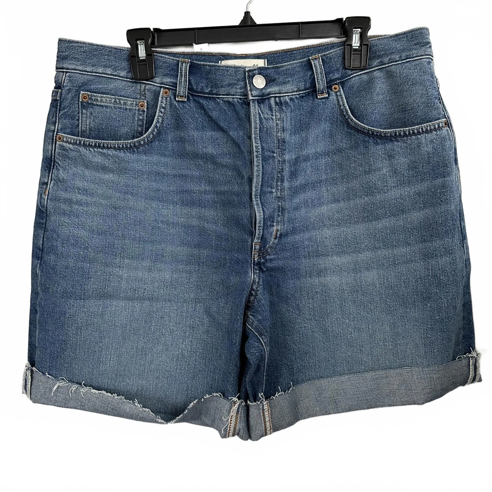 Madewell Long Baggy Cuffed Jean Shorts Rigid Blue Mifflin Wash NWT Size 31 - Image 3