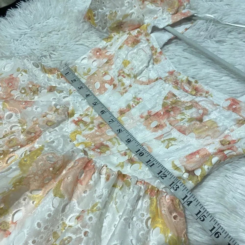 Altar'd State Rosalinda Eyelet Mini Dress in White Floral Small - Image 5